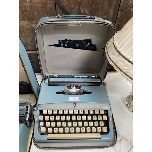 487 - Olivetti Lettera 32 and Brother de Luxe portable typewriters and a Herend porcelain table lamp with ... 