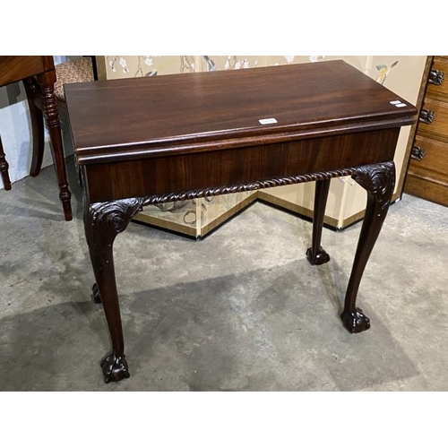 114 - George lll Chippendale style mahogany fold over table 74H 81W 40-80D