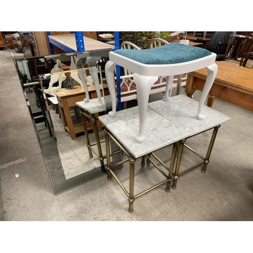 131 - 2 brass framed lamp tables with marble tops 58H 49W 40D, painted dressing stool 44H 56W 40D and a co... 