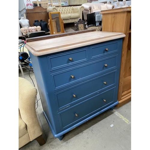 156 - Painted pine 2 over 3 chest of drawers 100H 90W 46D