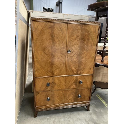 162 - Mid century walnut tallboy with 2 doors and 2 drawers 123H 76W 49D