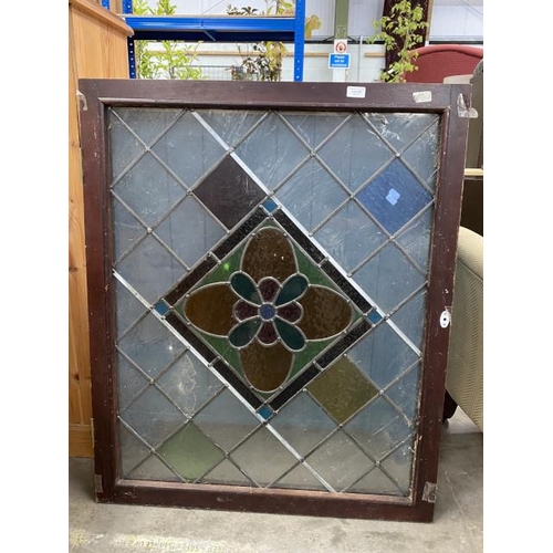 166 - Art Deco framed stained glass panel 85 x 103cm (glass as found)