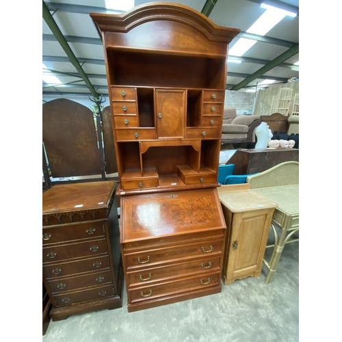 188 - 1960’s Scandinavian walnut effect bureau bookcase 195H 82W 45D