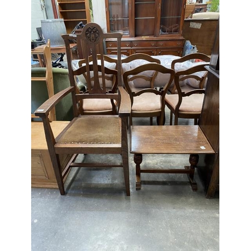 22 - Country oak carver chair 60W & an oak occasional table 43H 58W 38D