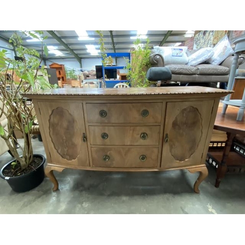 32 - Queen Anne style walnut sideboard with 2 doors and 3 drawers 97H 153W 56D