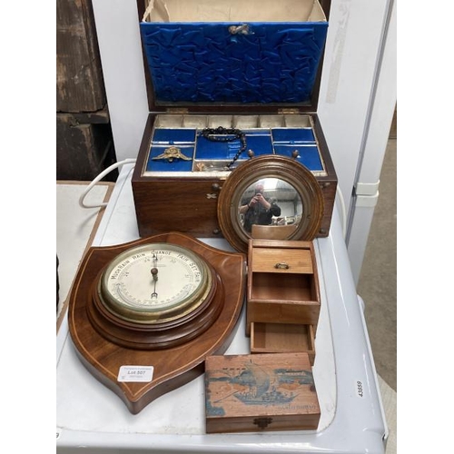 507 - Victorian burr walnut jewellery box (as found), treen cigarette box/dispenser, J H Johnson, Huddersf... 