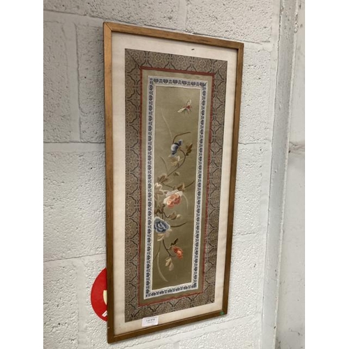 516 - Framed oriental silk embroidered panel 65H 30W