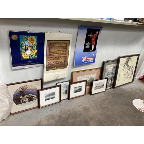 526 - 3 vintage calendars - Moorcroft 2008, Guinness Stout 1995, Dewars 1992, 2 framed tapestries (one of ... 