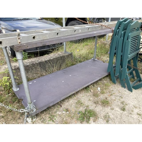 563 - Two tier slate preparation table. 90H 187W 76D (PLEASE ARRANGE YOUR OWN TRANSPORT, DELIVERY NOT AVAI... 