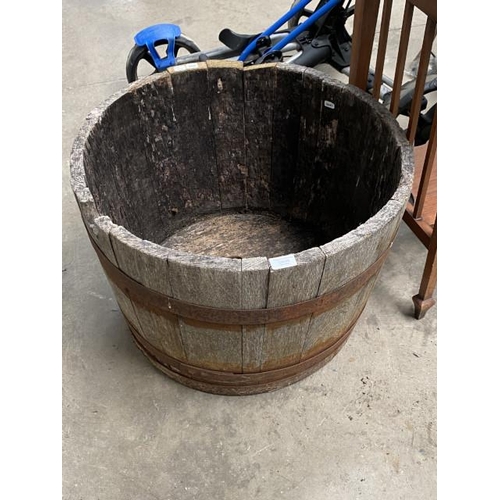 60 - Oak half barrel planter 45H 62cm diameter