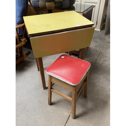 77 - Mid century Formica pastry table 76H 90W 60D and a stool 49H 31W 31D