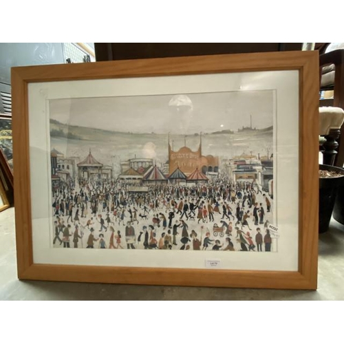 79 - Pine framed L.S. Lowry print ‘Good Friday, Daisy Nook’  56 x 77cm