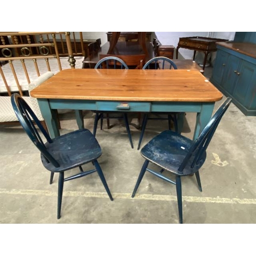 90 - John Lewis of Hungerford 'Artisan Kitchen' table 76H 137W 75D and 4 Ercol hoop back painted chairs