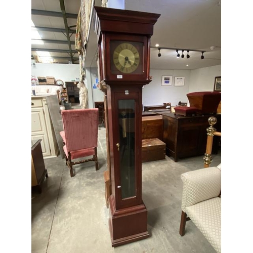 94 - Mahogany cased longcase clock with brass dial and brass weights  197H 44W 28D(In working order)