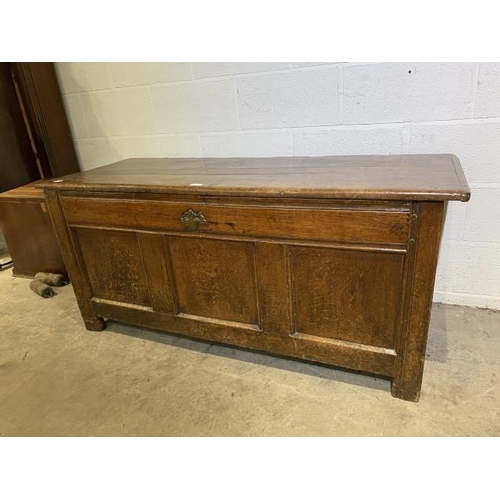 96 - 18th century oak plank top coffer 66H 148W 56D