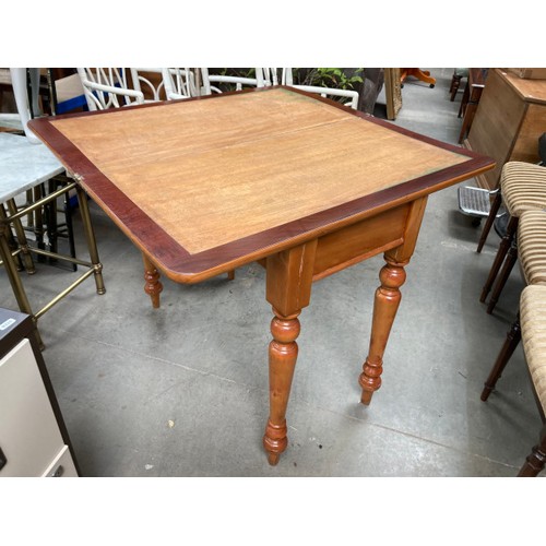 70 - Satinwood fold over games table (baize will need replacing) 79H 91W 45D