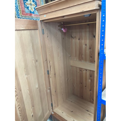 129 - Pine single door with one drawer wardrobe with hanging rail to the interior 187H 76W 59D