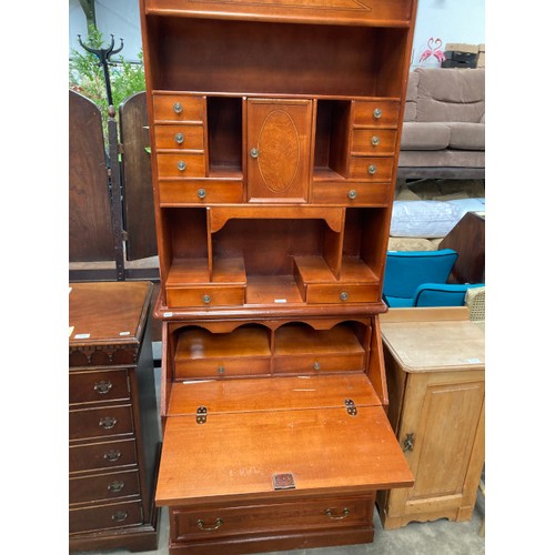 188 - 1960’s Scandinavian walnut effect bureau bookcase 195H 82W 45D