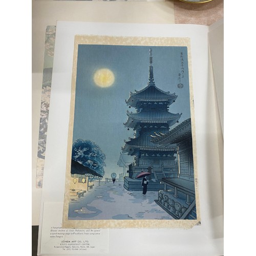 494 - 3 Japanese woodblock prints - Kiyomizu Pagoda & The Pagoda of Ninnaji Temple by Benji Asada and Pott... 