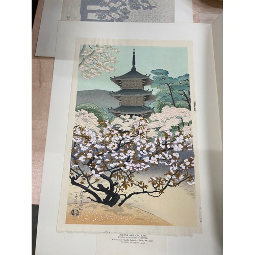 494 - 3 Japanese woodblock prints - Kiyomizu Pagoda & The Pagoda of Ninnaji Temple by Benji Asada and Pott... 