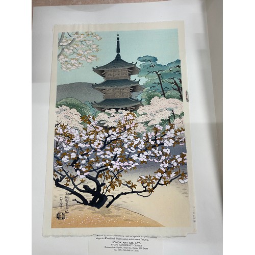 494 - 3 Japanese woodblock prints - Kiyomizu Pagoda & The Pagoda of Ninnaji Temple by Benji Asada and Pott... 