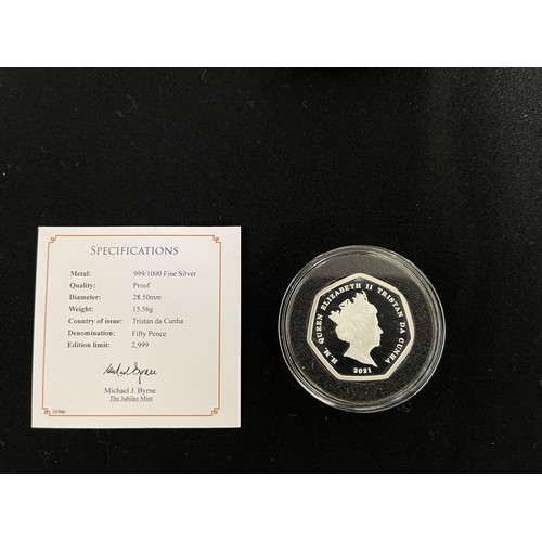 395 - “Jubilee Mint” The 50th Anniversary of Decimalisation Fine Silver Proof 50 pence coin 
Metal: 999/10... 