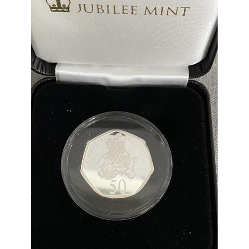 395 - “Jubilee Mint” The 50th Anniversary of Decimalisation Fine Silver Proof 50 pence coin 
Metal: 999/10... 