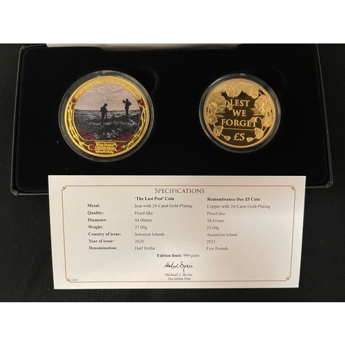 357 - “Jubilee Mint” The Remembrance Day 24-Carat Gold-Plated Coin Pair.
“The Last Post” Coin
Metal: Iron ... 