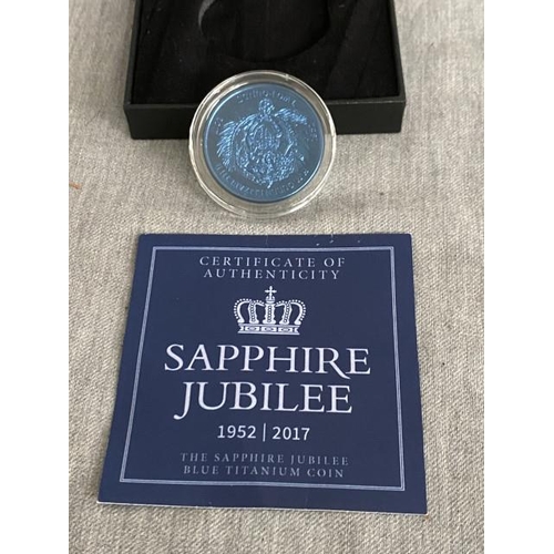 387 - The Sapphire Jubilee 1952-2017 Blue Titanium Coin 
Country of Issue: British Indian Ocean Territory ... 