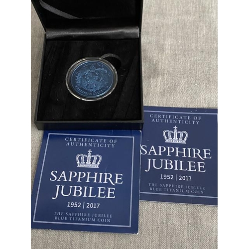 387 - The Sapphire Jubilee 1952-2017 Blue Titanium Coin 
Country of Issue: British Indian Ocean Territory ... 