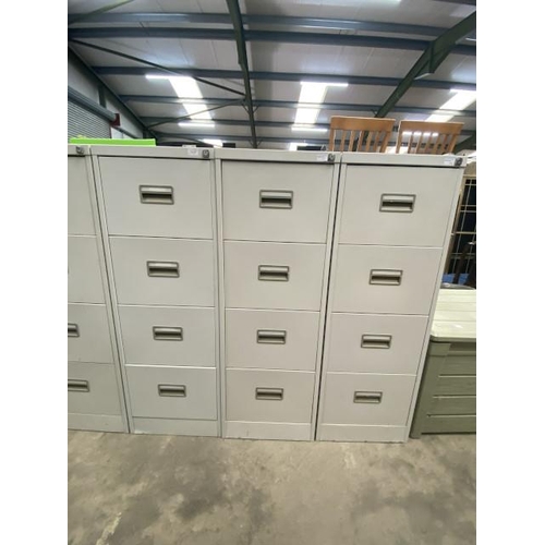 106 - 3 metal 4 drawer filing cabinets 132H 46W 62 (open but no keys)