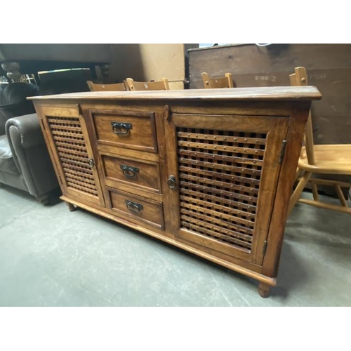 113 - Sheesham wood Asian sideboard with 3 drawers/2 doors 80H 140W 44D