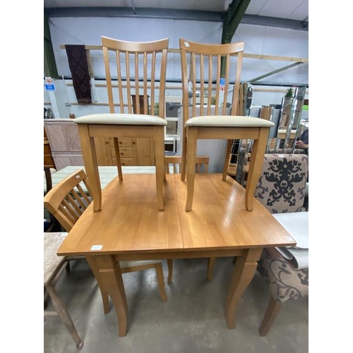 125 - Julian Bowen beech extending dining table 78H 100-130W 80D and 4 chairs