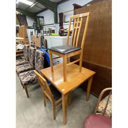 127 - Beech kitchen table 76H 76W 76D and 2 chairs