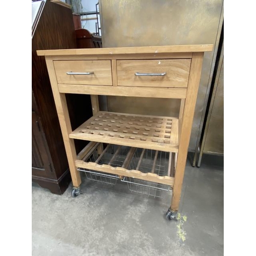 153 - Beech kitchen island/trolley 79H 63W 40D