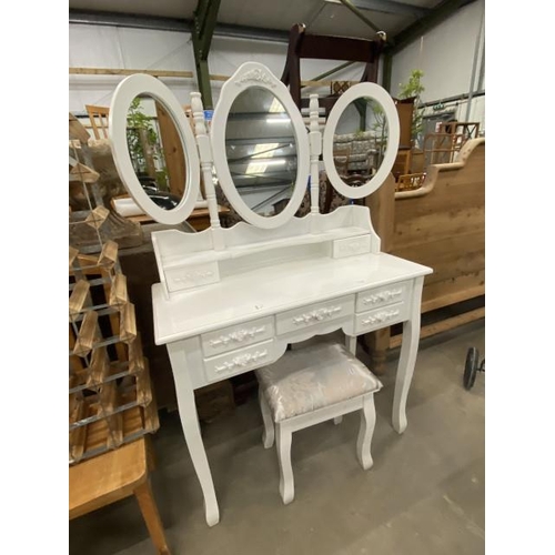 157 - Shabby Chic white dressing table 145H 90W 40D with a matching stool