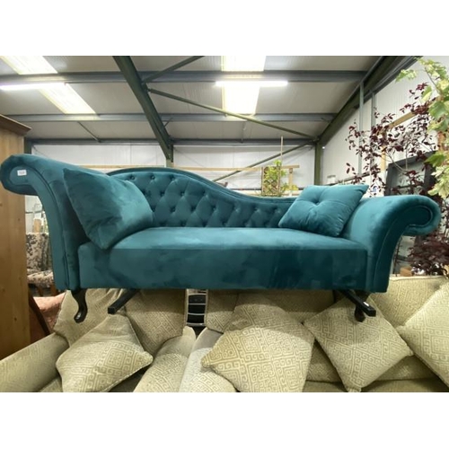 160 - Turquoise velvet Chaise Longue 82H 190W 60D