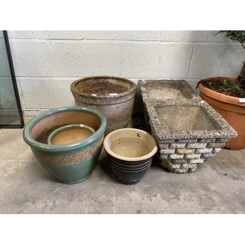 17 - 3 stone effect planters & 3 glazed planters - in various sizes