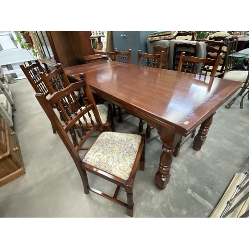 176 - Bevan Funnell oak extending dining table and 6 chairs 77H 145-245W 85D