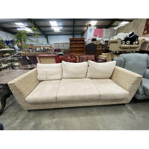 180 - Seagrass 3 seater settee with cushions 220W