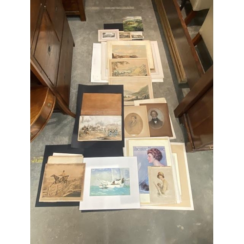 188 - Assorted unframed prints/etchings including 19th century French Fashion prints, 19th century British... 