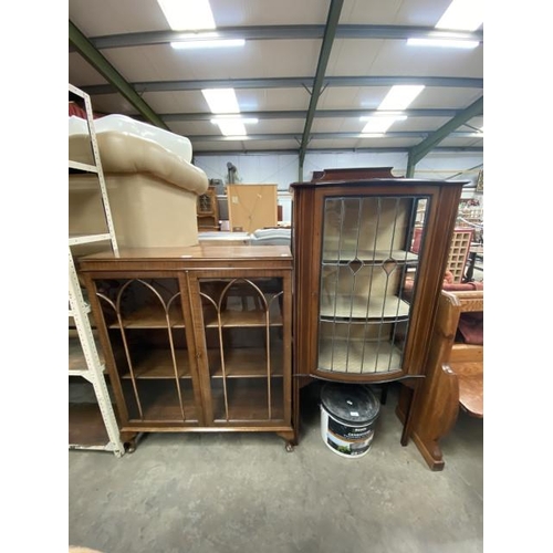 214 - Victorian mahogany display cabinet (damage to glass) 137H 68W 38D & an Edwardian oak glazed bookcase... 