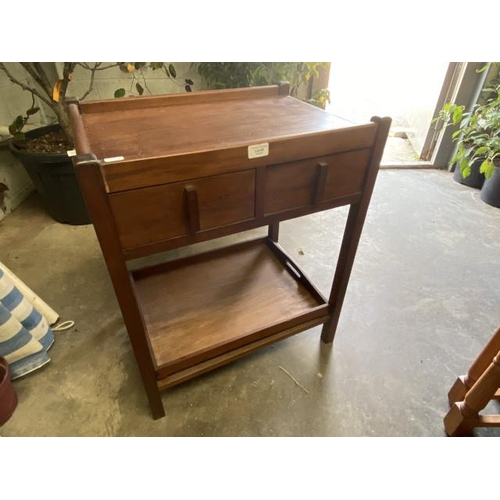 28 - Mid century teak 2 drawer table 68H 57W 41D