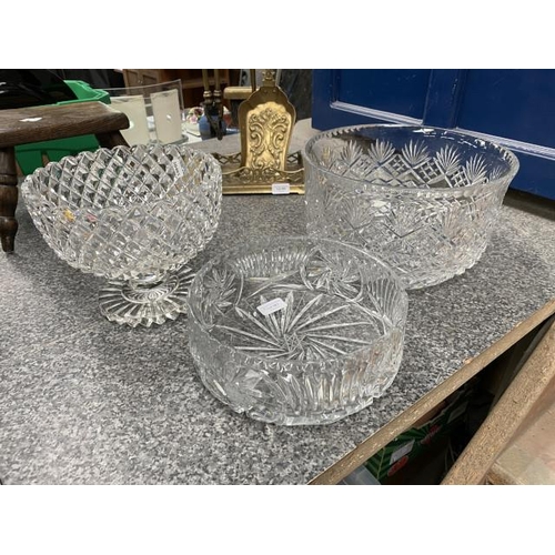 287 - Large heavy cut crystal punch bowl, 17cm high x 30cm diameter (5.3kg), Edwardian crystal footed frui... 