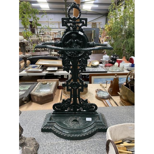 296 - Vic. green painted cast iron umbrella/ stick stand 75H