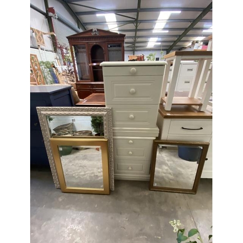 30 - Pair of cream 2 drawer bedside chests with pull out tray 60H 48W 45D, white framed mirror 90 x 64cm,... 