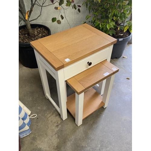 31 - Ivory white single drawer lamp table 60H 50W 34D & an occasional table 45H 36W 28D