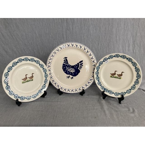 405 - Emma Bridgewater blue hen charger 33cm & pair of Brixton Pottery duck plates 26cm