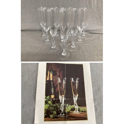 408 - Set of 10 'The Snow Dove' crystal champagne flutes by Igor Carl Faberge