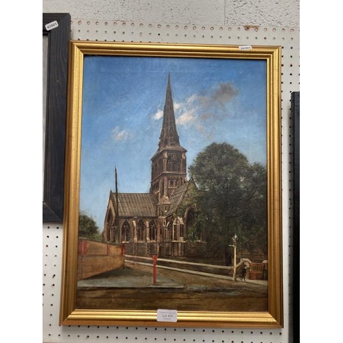 429 - Gilt framed indistinctly signed Owen Bowen oil on canvas 'A Parish Church In The Leeds Area', canvas... 